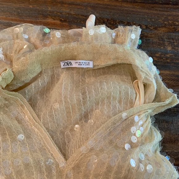 Zara Yellow Shimmer Collared Short Sleeve Blouse S - Picture 4 of 5